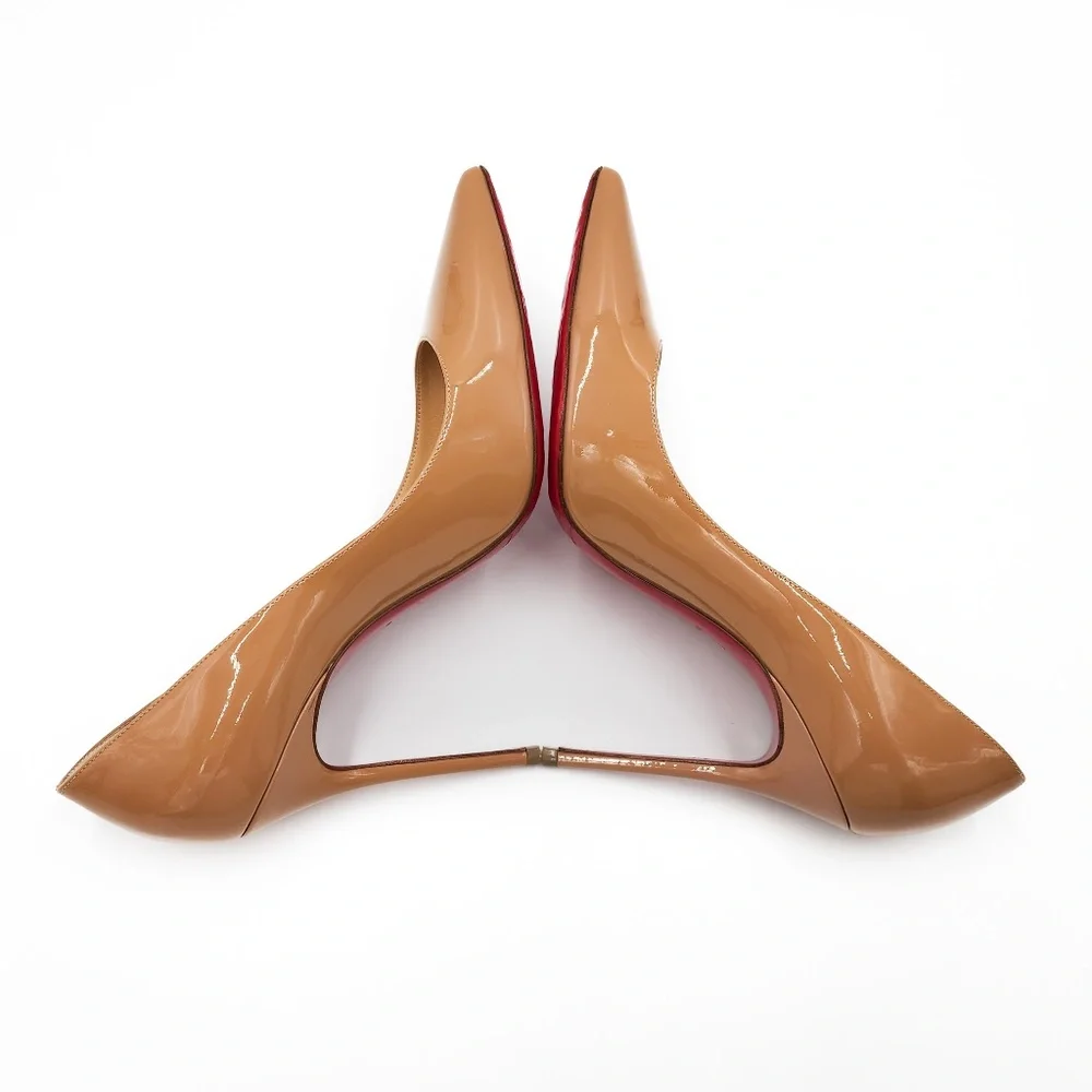 Christian Louboutin Kate 100 Beige Nude Patent Leather Pumps Heels EU 37.5 - Picture 5 of 9